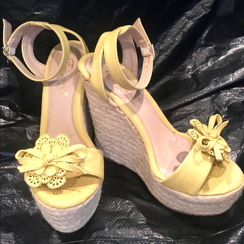 Yellow Hemp Wedge Platform Sandals Size 5.5